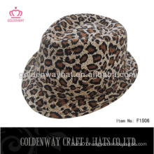 fashion kids fedora hats Leopard high printing paper straw hats with SGS fashion design promotional